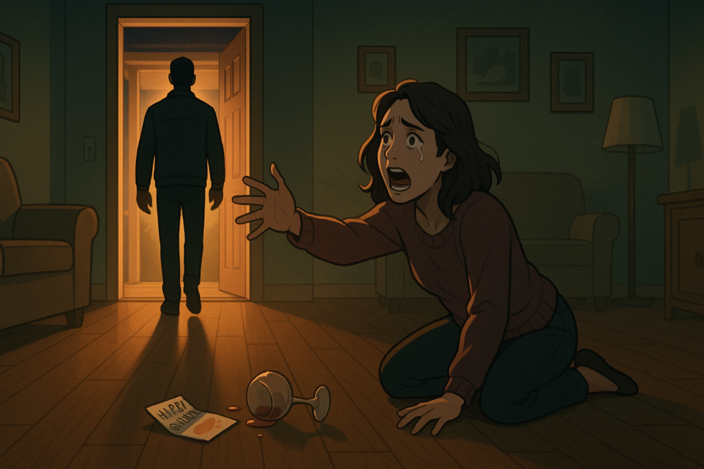 A man silently walks away from his cheating wife after revealing he knew all along.