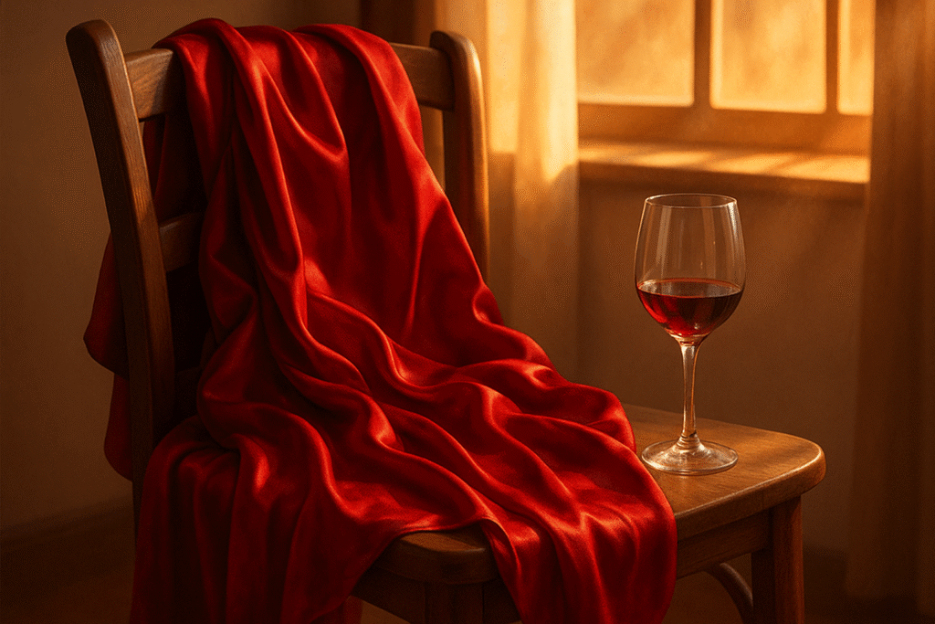 The red dress left behind — the only honest thing in a night full of lies.