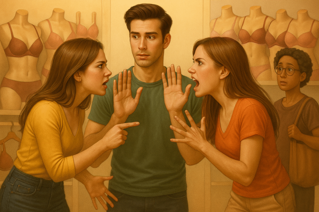 Mall showdown as two women argue over the same man in public.